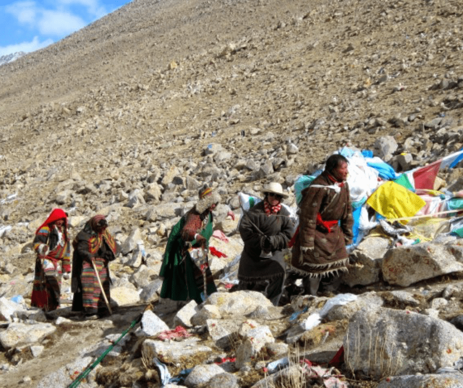 Devotees hiking to Mt. Kailash