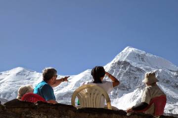 People sitting and watching the mountains