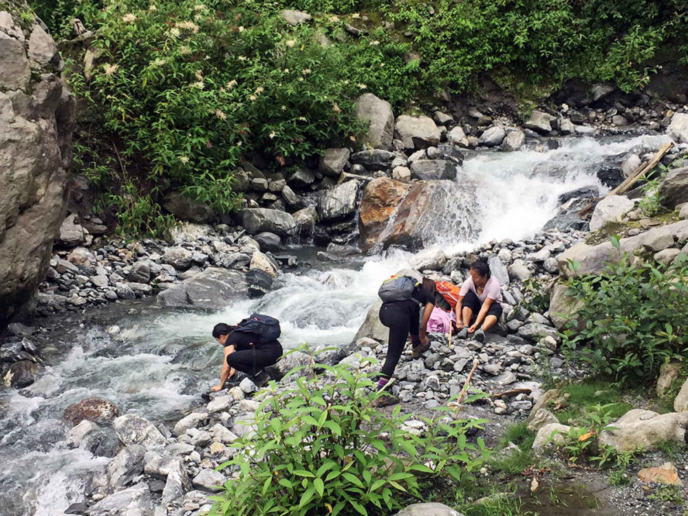 Stream crossing on he Helambu trek.