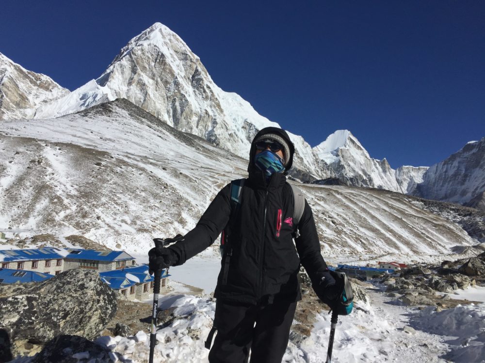 Trekker above Gorakshep on the Everest base camp trek